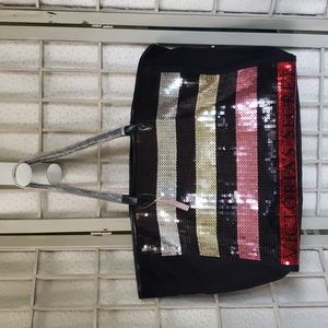 Victoria Secret black canvas with sequin embellish tote bag new